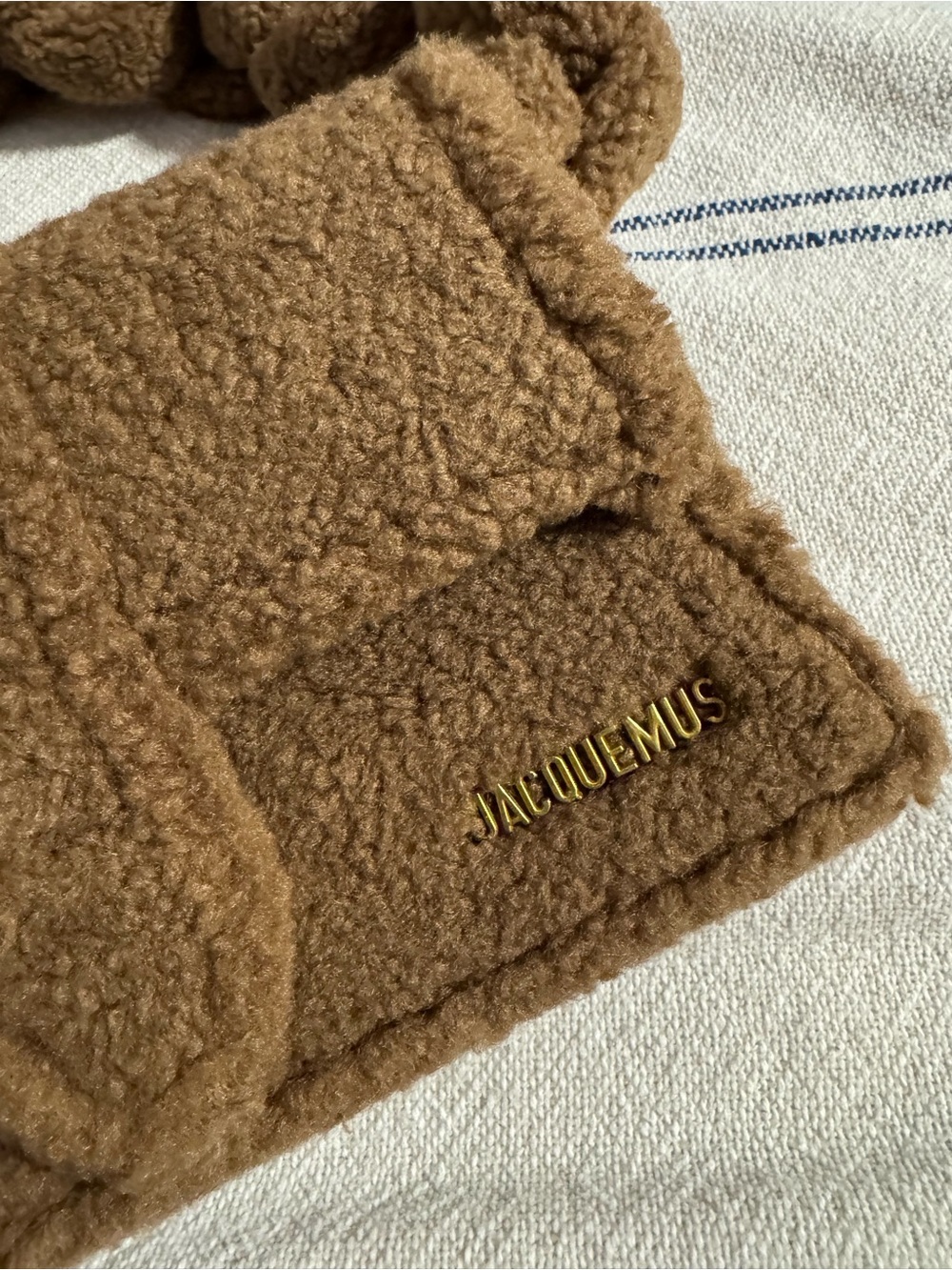 Jacquemus Brown Shearling Shoulder Bag with Gold Logo